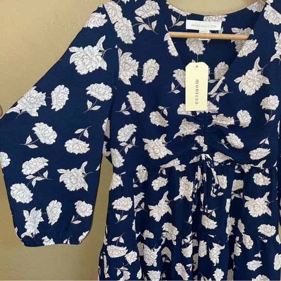 Monteau Blue Flower Patterned Mini Dress - Picture 4 of 7